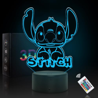 WYDCAA Stitch Lamp, Stitch Stuff - 3D akrylové LED 16 barev Touch Illusion noční světlo, noční lampičky do ložnice pro děti s dá